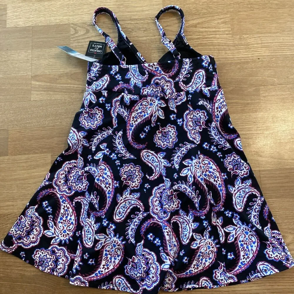 Swim Solutions Women's Paisley-Print Tummy-Control Swim Dress Size 10 NWT $96